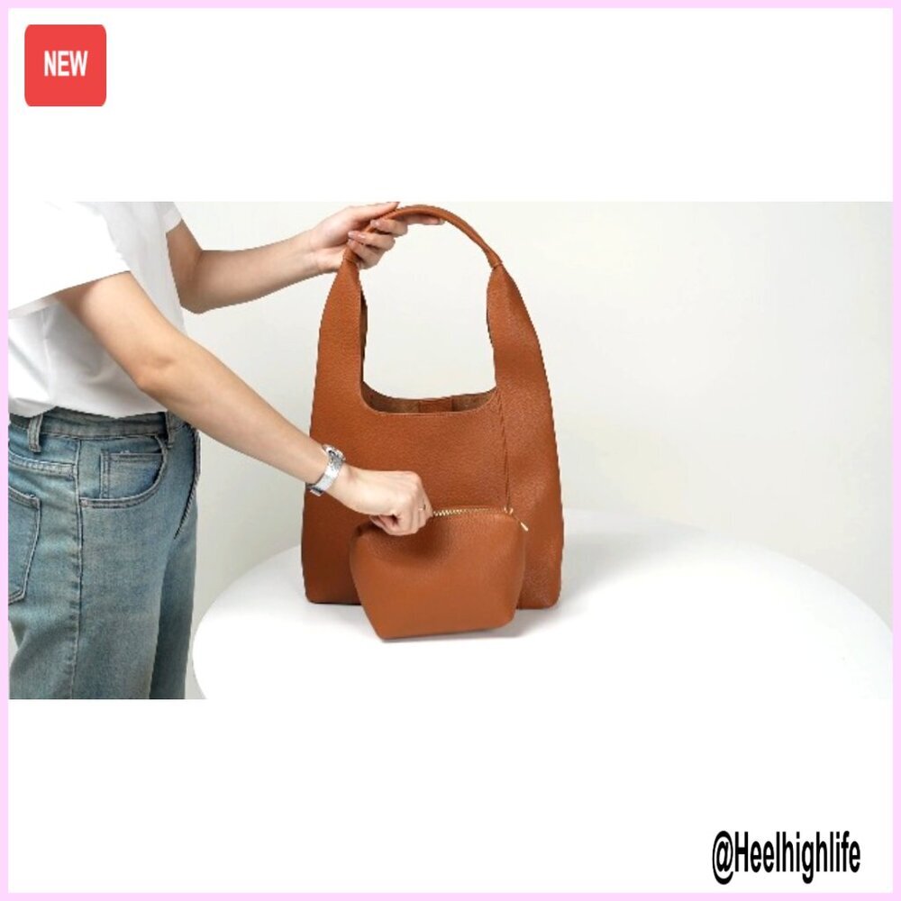 Slouchy Hobo Shoulder Bag PU Leather Tote Work Purse Minimal Chic - Picture 7 of 7